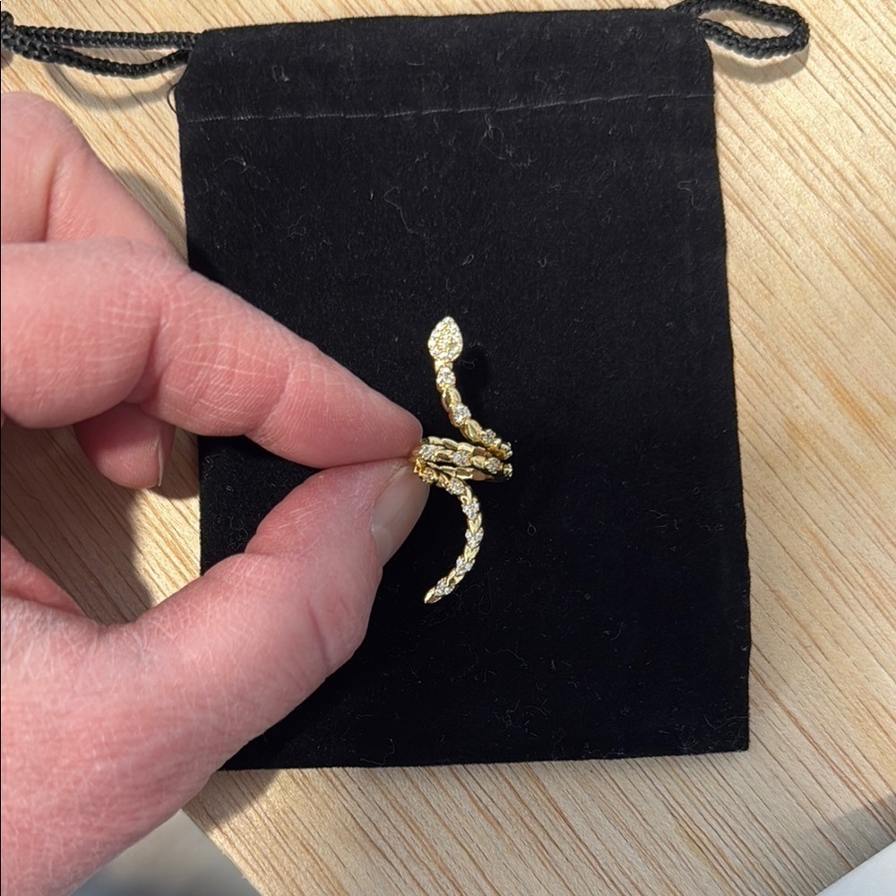 Gold Snake Ear Cuff with Crystals New